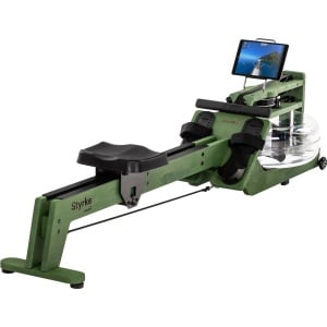 Skandika Styrke Premium Roeitrainer - Roeitrainers - Roeiapparaat Fitness - Echt essenhouten waterroeier & regelbare waterweerstand, waterroeiapparaat voor thuis, gebruiker 200 cm/180 kg - 211x54x68 cm (LxBxH) - Made in Germany - smaragdgroen/zwart