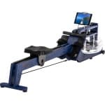 Skandika Styrke Premium Roeitrainer - Roeitrainers - Roeiapparaat Fitness - Echt essenhouten waterroeier & regelbare waterweerstand, waterroeiapparaat voor thuis, gebruiker 200 cm/180 kg - 211x54x68 cm (LxBxH) - Made in Germany - kobalt blauw/zwart