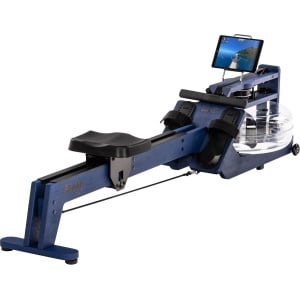 Skandika Styrke Premium Roeitrainer - Roeitrainers - Roeiapparaat Fitness - Echt essenhouten waterroeier & regelbare waterweerstand, waterroeiapparaat voor thuis, gebruiker 200 cm/180 kg - 211x54x68 cm (LxBxH) - Made in Germany - kobalt blauw/zwart