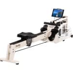 Skandika Styrke Premium Roeitrainer - Roeitrainers - Roeiapparaat Fitness - Echt essenhouten waterroeier & regelbare waterweerstand, waterroeiapparaat voor thuis, gebruiker 200 cm/180 kg - 211x54x68 cm (LxBxH) - Made in Germany - creme wit/zwart