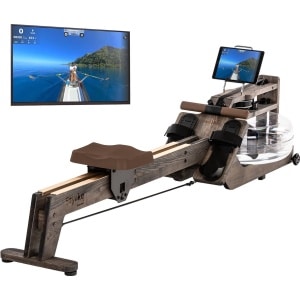 Skandika Styrke Waterroeitrainer - Roeitrainers - Roeiapparaat Fitness - Ontworpen en Gemaakt in Duitsland, roeier van hout, Kinomap app functie - Max. Gebruikersgewicht 180 kg - 211 x 54 x 68 cm (LxBxH) - Made in Germany - zwart hout/bruin