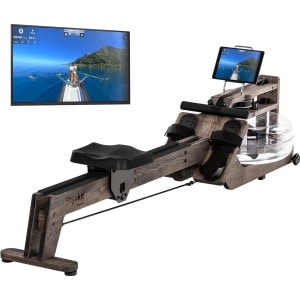Skandika Styrke Waterroeitrainer - Roeitrainers - Roeiapparaat Fitness - Ontworpen en Gemaakt in Duitsland, roeier van hout, Kinomap app functie - Max. Gebruikersgewicht 180 kg - 211 x 54 x 68 cm (LxBxH) - Made in Germany - zwart hout/zwart