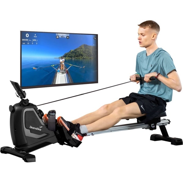 Skandika Venn Roeimachine - Roeitrainers - Home roeiapparaat fitness - Tablet houder, roeier met multifunctionele computer, 8 weerstandsniveaus instelbaar, onderhoudsarm - Fitnessapparaten - grijs