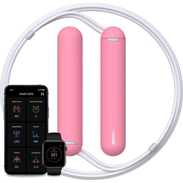 SmartRope Rookie - Springtouw met Mobiele App - Fitness springtouw met teller - Verstelbaar springtouw - Touwtje springen - Skipping rope - Touwtje springen - Fitness - Boksen - Krachttraining - Crossfit - Roze