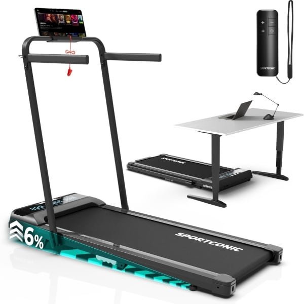 Sportconic Loopband 1-12km/u - Walking Pad - Loopband Inklapbaar - Wandelband - Met Hellingfunctie - Incl. Tablethouder en Afstandsbediening