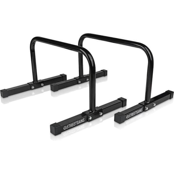 StreetGains® Parallettes - Onverwoestbare Stalen Constructie voor Calisthenics, CrossFit en Bodyweight Fitness - Antislip Rubberen Voetsteunen - Perfect voor Push-ups, Dips, L-Sit, Planche, Handstand - Set van Twee - 2 Jaar Garantie