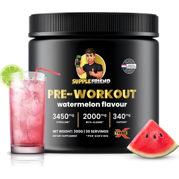 Supplefriend - Pre-Workout - EXTREME - 340 mg Cafeïne | 3450mg Citrulline | 2000mg Beta Alanine - Watermeloen - 300g (30 Doseringen)