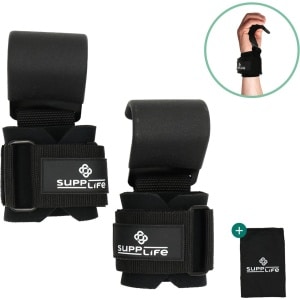 Supplife Lifting Hooks - Lifting Straps - Weightlifting Straps - Gym - Fitness, Powerlifting, CrossFit & Krachttraining - Workout - Deadlift Straps - Lift Haak- Zwart