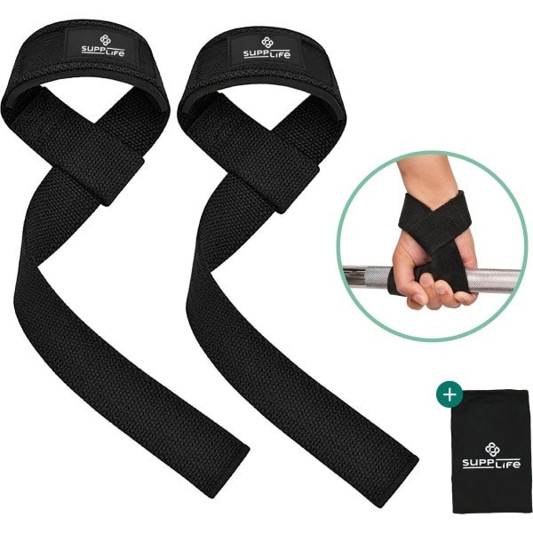 Supplife Lifting Straps - Weightlifting Straps - Gym - Lifting Grips / Hooks - Fitness, Powerlifting, Crossfit & Krachttraining - Workout - Deadlift Straps - Zwart