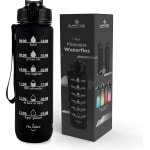 Supplife Nederlandse Motivatie Waterfles - 1 Liter - Nederlandse Tekst - Drinkfles - Waterfles met Tijdmarkeringen - Waterfles met rietje - Volwassenen & Kinderen - Fitness & Crossfit - Inclusief Schoonnmaakborsteltje - Black