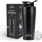 Supplife Premium Shakebeker RVS - Shaker - Proteïne & Eiwit Shaker - Shake Beker - BPA Vrij - 700ml - CrossFit, Powerlifting & Fitness - Mat Zwart