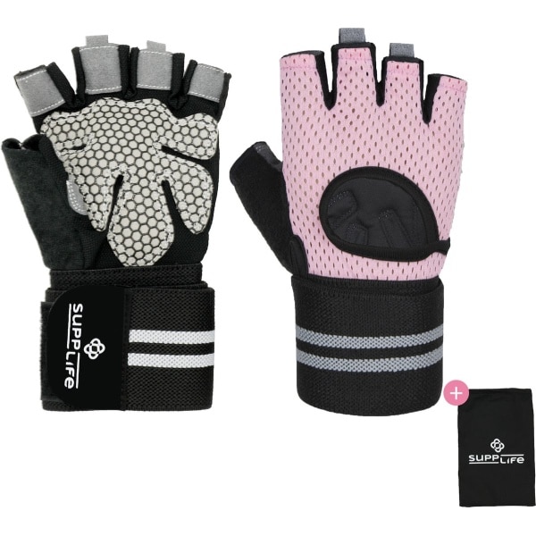 Supplife Sport & Fitness Handschoenen Heren & Dames - Krachttraining Artikelen - Grip handschoenen - Gym & CrossFit Training - Gloves - Roze & Grijs - Maat S