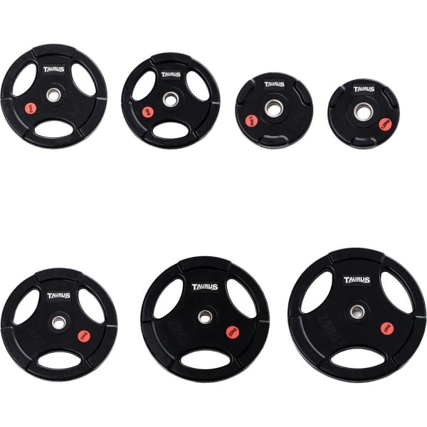 Taurus 3G Pro halterschijven 30 mm gerubberd 10kg - metalen binnenring - 3 grepen - crossfit - halterschijf - gewichtheffen - 30mm boring - halter gewicht