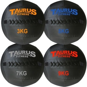 Taurus Wall Ball set (3-9 kg) - set van 4 - 35cm diameter - crossfit - muurbal - kunstleder - anti slip - functional training - stuitert - coördinatietraining