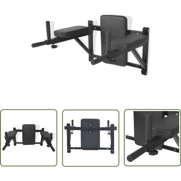 The Living Store Dipstation fitnessapparaat wandgemonteerd zwart - Dip Station - Wanddipstation - Home Gym - Krachttraining - Tricepstraining