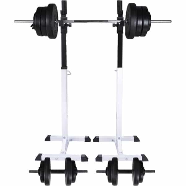 The Living Store Halter-/squatrek met halterset 60,5 kg - Haltrekje - Squat Rack - Krachttraining - Halters - Fitnessapparatuur