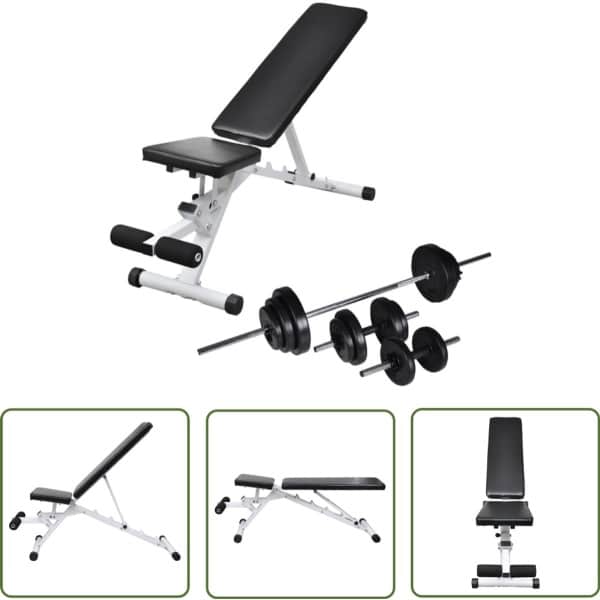 The Living Store Trainingsbank met halterset 30,5 kg - Fitnessbank - Halterset - Home Gym - Krachttraining - Sportbank