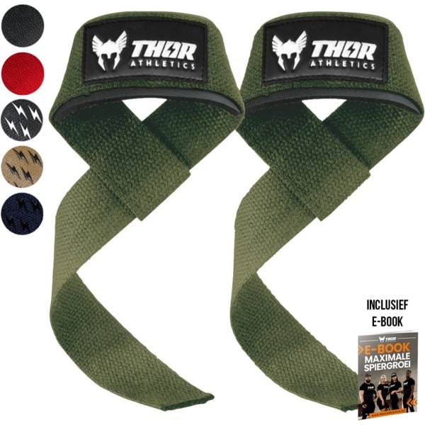 Thor Athletics Lifting Straps - Krachttraining Accessoires - Powerlifting Straps - Deadlift Straps - Army Green - Inclusief E-Book