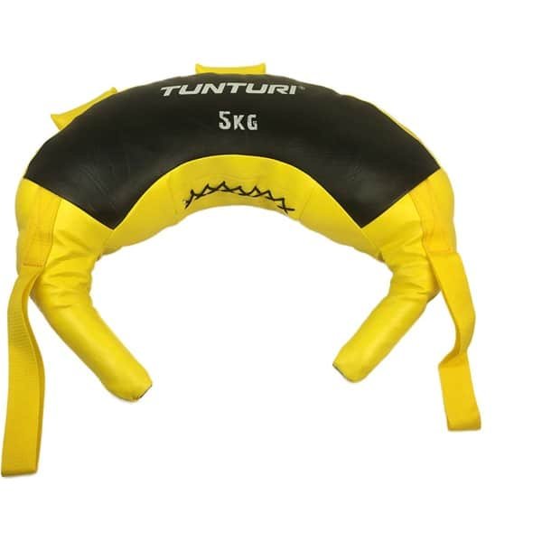 Tunturi Bulgarian bag gewicht 5kg - Fitness sandbag voor krachttraining - Powerbag Geel - Incl. gratis fitness app