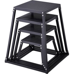 VEVOR 4-Delige Plyometrische Springboxen, 30.5/45.8/60.9/76.2 cm,Zwart,Staal,Voor Thuisfitnesstraining, Conditionerende Krachttraining