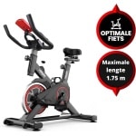 Venom Sports Hometrainer Fiets - Tot 170cm en 150kg - 90 x 50 x 110 cm - Fitness Fiets - Indoor Cycle met Lage Instap - Hoge Stabiliteit - Spinningfiets - LCD Scherm - Verstelbaar - V-belt Aandrijving - Zwart/Rood