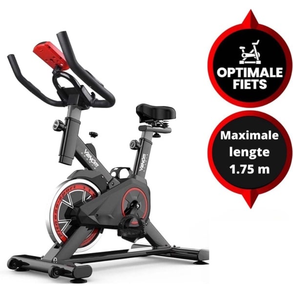 Viper Sports Hometrainer fiets - Hometrainer Fitness - Professionele indoor bike met lage instap - Hoge Stabiliteit - V-belt aandrijving - Tot 175cm en 150kg - Zwart/Rood