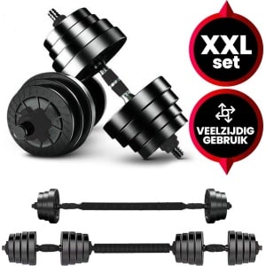 Viper Sports Verstelbare Dumbbell Set tot 40kg - Halterset - Professionele 2-in-1 Halterset met gewichten - Krachttraining - Gebruiksvriendelijke Fitness Halterstang - Dumbell - Zwart