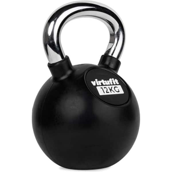 VirtuFit Kettlebell - Rubber/Chroom - 12 kg - Zwart - Sport Gewicht - Duurzaam Design - Ergonomische Handgreep - Geschikt voor CrossFit & Fitness - Conditietraining