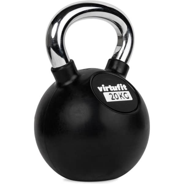 VirtuFit Kettlebell - Rubber/Chroom - 20 kg - Zwart - Sport Gewicht - Duurzaam Design - Ergonomische Handgreep - Geschikt voor CrossFit & Fitness - Conditietraining