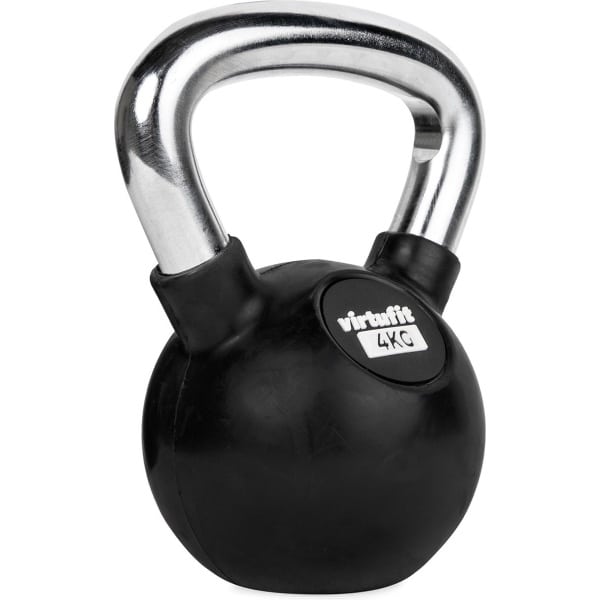 VirtuFit Kettlebell - Rubber/Chroom - 4 kg - Zwart - Sport Gewicht - Duurzaam Design - Ergonomische Handgreep - Geschikt voor CrossFit & Fitness - Conditietraining