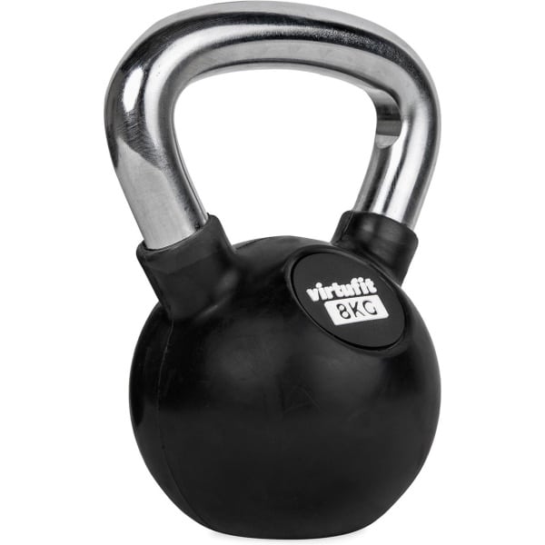 VirtuFit Kettlebell - Rubber/Chroom - 8 kg - Zwart - Sport Gewicht - Duurzaam Design - Ergonomische Handgreep - Geschikt voor CrossFit & Fitness - Conditietraining