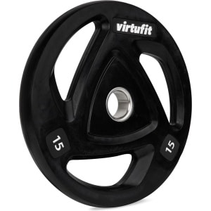 VirtuFit Olympische Rubberen Halterschijf - 15 kg - ⌀ 50 mm - Sport Gewicht - Bumper Plate met Handvatten - Gemaakt van Duurzaam Materiaal - Geschikt voor Fitness, CrossFit & Functional Training