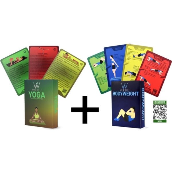 WEBU 51 Yoga Trainingskaarten + 51 Bodyweight Workout Kaarten - Incl. Professionele Video's - Fitness - Yoga - Crossfit - Mat - Pilates - Thuis Sporten