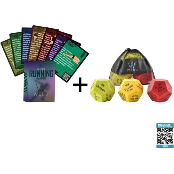 WEBU Workout Dobbelstenen + 51 Running Trainingskaarten - Hardlopen - Running - Crossfit - Fitness - Krachttraining - Yoga - Unieke methode