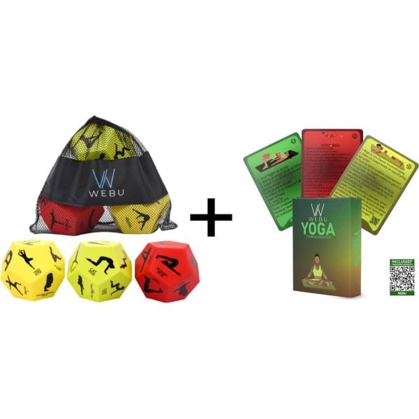 WEBU Yoga Dobbelstenen + 51 Yoga Trainingskaarten - Meditatie - Bal / Pilates - Thuis Sporten - Fitness - Crossfit - Yogamat - Incl. Professionele video's