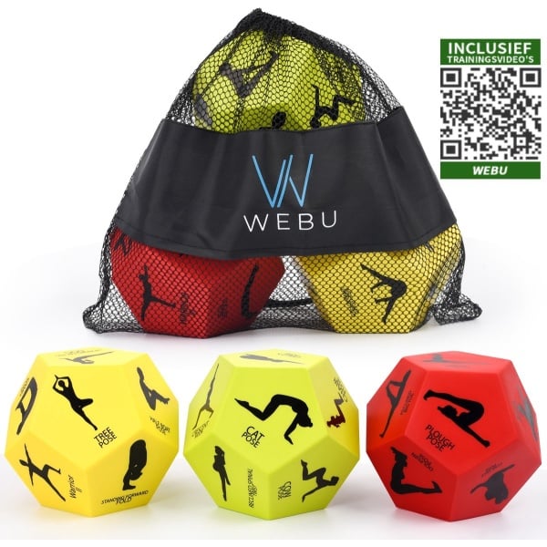 WEBU Yoga Dobbelstenen - Meditatie - Workout - Yoga Bal - Yoga Pilates - Thuis Sporten - Fitness - Crossfit - Yoga mat - Incl. GRATIS Professionele video's