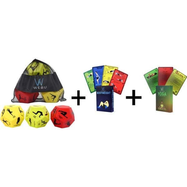 WEBU Yoga Dobbelstenen + Yoga Trainingskaarten + Bodyweight Workout Kaarten - Meditatie - Bal / Pilates - Thuis Sporten - Fitness - Crossfit - Yogamat - Incl. GRATIS Professionele video's