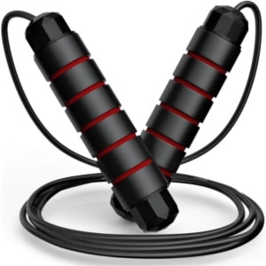WM Sports Springtouw verzwaard - Touwtje springen - Rope skipping - Jump rope - Speedrope - Verstelbaar - Voor volwassenen en kinderen - Sport springtouw - Fitness, crossfit en boksen - Staaldraad - Foam handvaten - Lengte 280 cm - Zwart, Rood