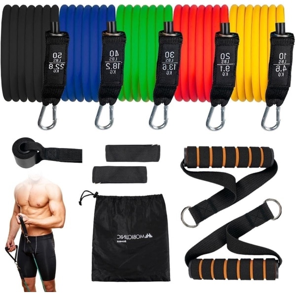 Weerstandsbanden Fitnessbanden set met Accessoires - 5 weerstanden - Anti-slip Krachttraining - Elastische Bands voor Yoga Pilates Stretching Gluteus