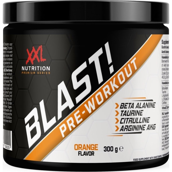 XXL Nutrition - Blast! Pre Workout - Citruline Malaat, Beta-Alanine, Taurine, Arganine AKG & Cafeïne - Pre Workout Energy Drink Supplement Krachttraining - Orange - 300 Gram