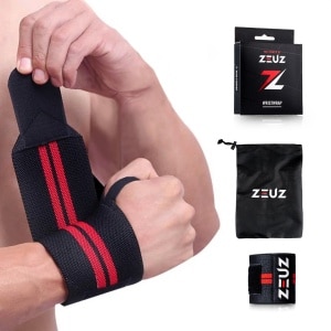 ZEUZ 1 Stuk Polsband voor Fitness, CrossFit, Bootcamp & Krachttraining - Stevigheidsband - Versteviging & Versterking Polsen - Polsbandage Wrist Support Wraps - Handen support - Sporten & Fit - Rood & Zwart