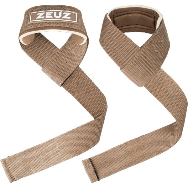 ZEUZ 2 Stuks Lifting Straps voor Fitness, CrossFit, Powerlifting, Gewichtheffen & Krachttraining - Sport Wrist Wraps - Beige