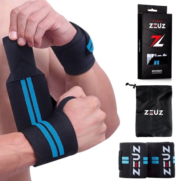 ZEUZ 2 Stuks Polsband voor Fitness & CrossFit - Wrist wraps - Krachttraining - Polsbrace - Blauw & Zwart