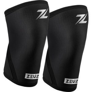 ZEUZ 2 Stuks Powerlifting Knie Brace voor CrossFit, Gewichtheffen & Fitness - Knee Sleeves - Knieband Braces Lang - 7 mm - Zwart & Zilver - Maat L
