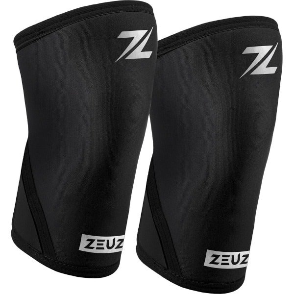 ZEUZ 2 Stuks Powerlifting Knie Brace voor CrossFit, Gewichtheffen & Fitness - Knee Sleeves - Knieband Braces Lang - 7 mm - Zwart & Zilver - Maat XXL