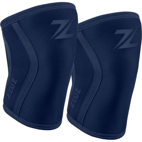 ZEUZ 2 Stuks Premium Knie Brace voor Fitness, CrossFit & Sporten - Knieband Braces - 7 mm - Marineblauw - Maat S