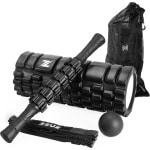 ZEUZ 4-Delige Foam Roller Triggerpoint Massage Set Incl. Foamroller, Massagebal, Stick & Stretch Elastiek - Geschikt voor Yoga, Fitness & CrossFit - Stok & Bal - Zwart