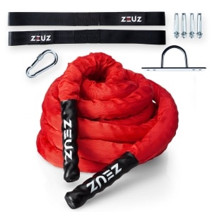 ZEUZ 9 Meter Battle Rope inclusief Bevestigingsmateriaal - Training Touw voor Fitness & CrossFit - Thuis trainen - Rood