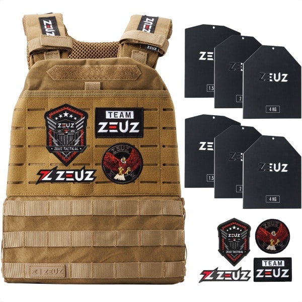 ZEUZ Gewichtsvest 16,5 KG voor CrossFit & Fitness - Tactical Weighted Vest & Trainingsvest - Verstelbaar in Gewichten - 19 Standen - Beige