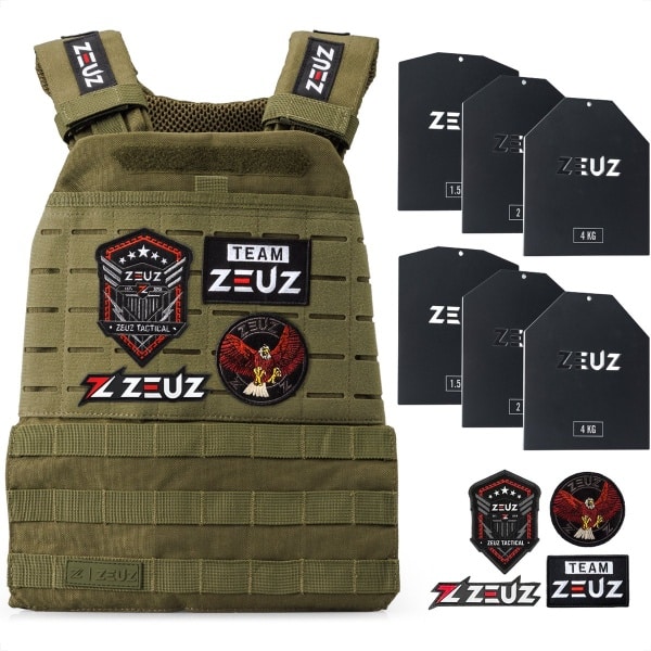 ZEUZ Gewichtsvest 16,5 KG voor CrossFit & Fitness - Tactical Weighted Vest & Trainingsvest - Verstelbaar in Gewichten - 19 Standen - Groen